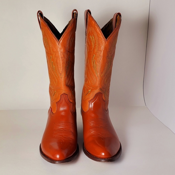 Big Bull Western Cowboy Boots Men's Reddish Brown and Tan Size 9 D Vintage - Picture 5 of 16